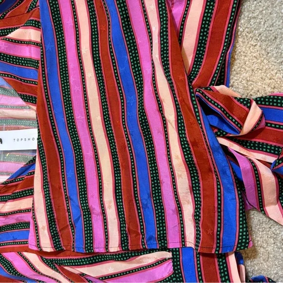 NWT Topshop cropped Multicolor Tie-Front Blouse with flare sleeves size … - Picture 10 of 12